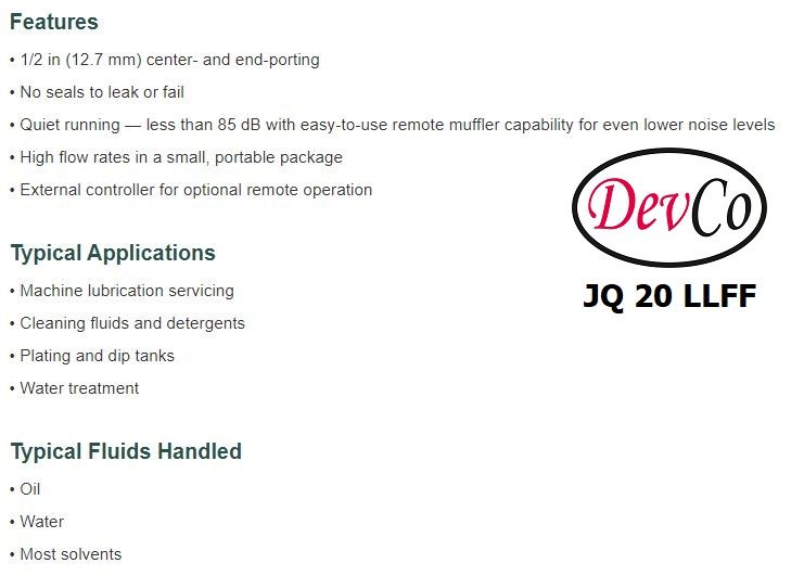 Diaphragm Pump JQ 20 LLFF Pompa Diafragma Devco 3/4"