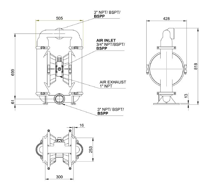 Diaphragm Pump DPB 75 ALB Pompa Diafragma Stroke 3"