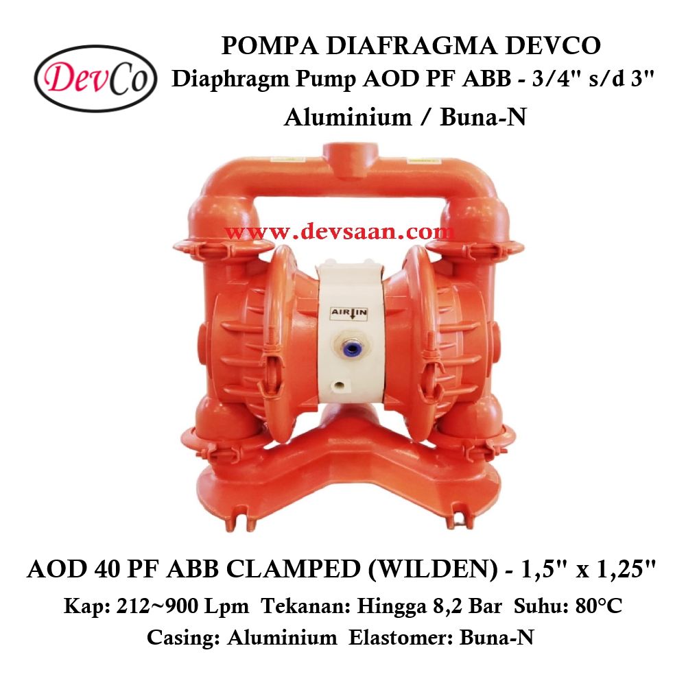 Wilden OEM Diaphragm Pump AOD 40 PF ABB Pompa Diafragma Devco 1,5" Wilden OEM Diaphragm Pump AOD 40 PF ABB Pompa Diafragma Devco 1,5"