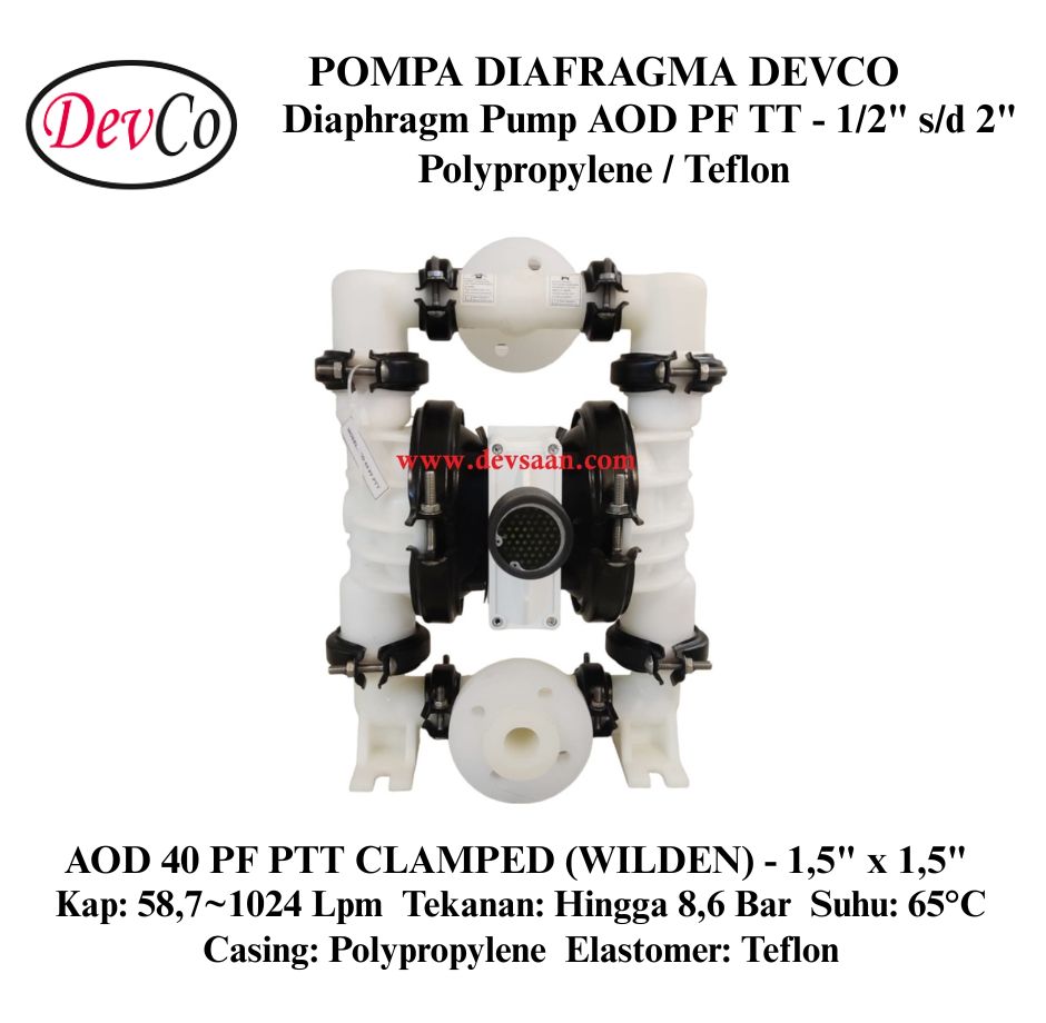 Wilden OEM Diaphragm Pump AOD 40 PF PTT Pompa Diafragma Devco 1,5" Flange