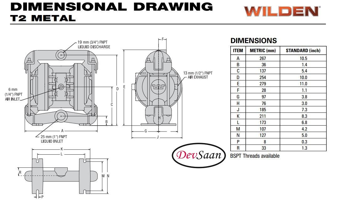 Diaphragm Pump T2 ALN Pompa Diafragma Wilden 1"