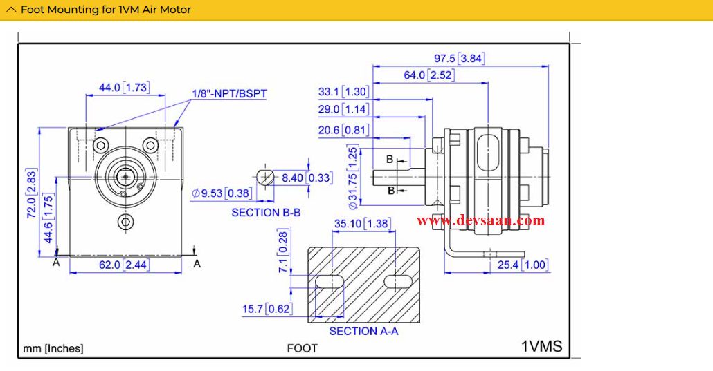 Vane Air Motor 1VM 0.45 Hp