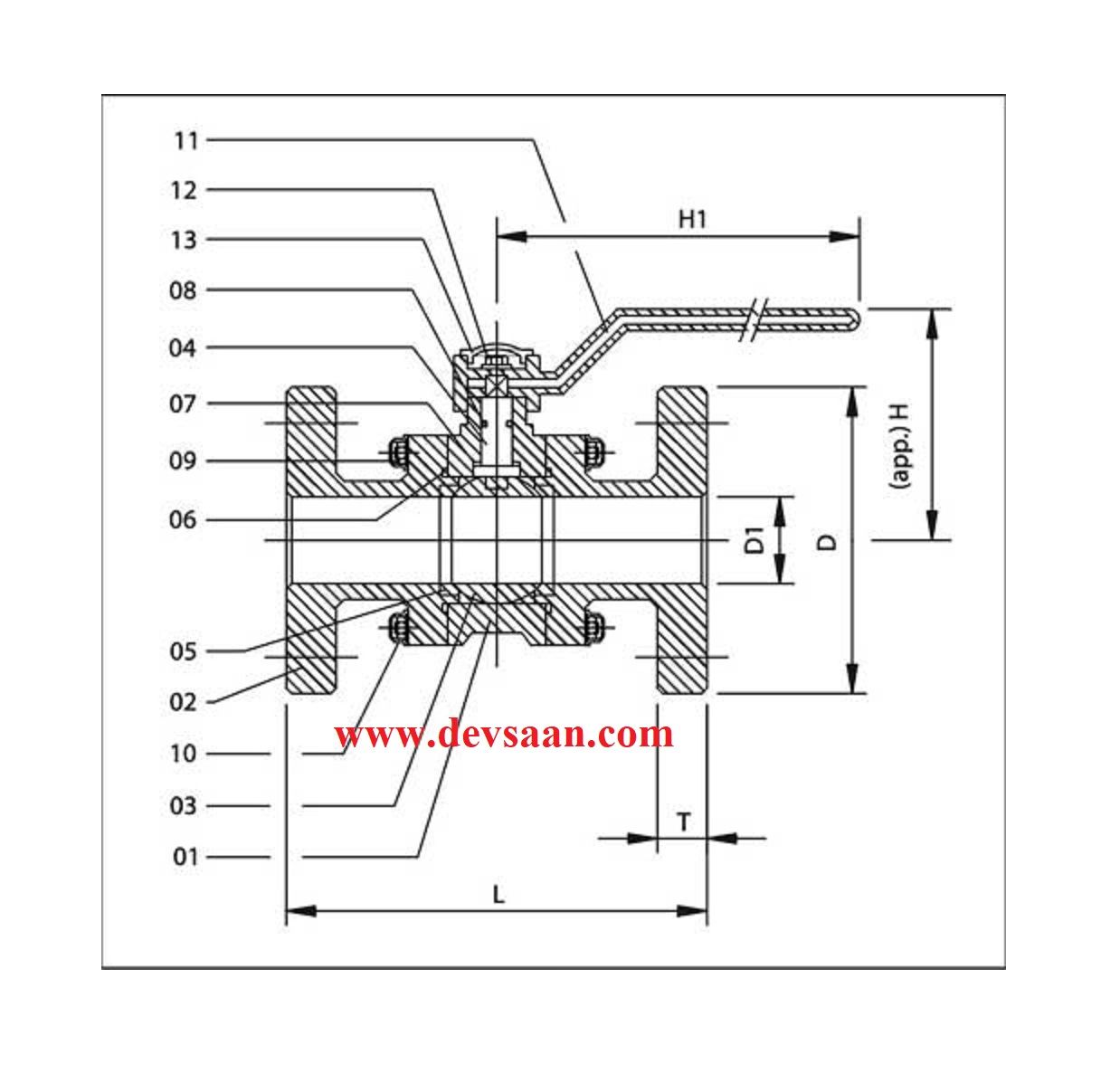 Ball Valve Polypropylene 1" x 1" Flange Universal Standard