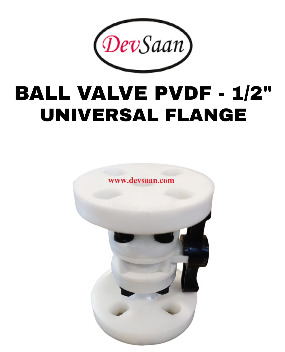 Ball Valve PVDF 1/2" x 1/2" Flange Universal Standard