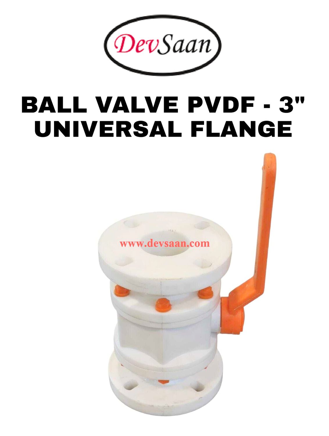 Ball Valve PVDF 3" x 3" Flange Universal Standard