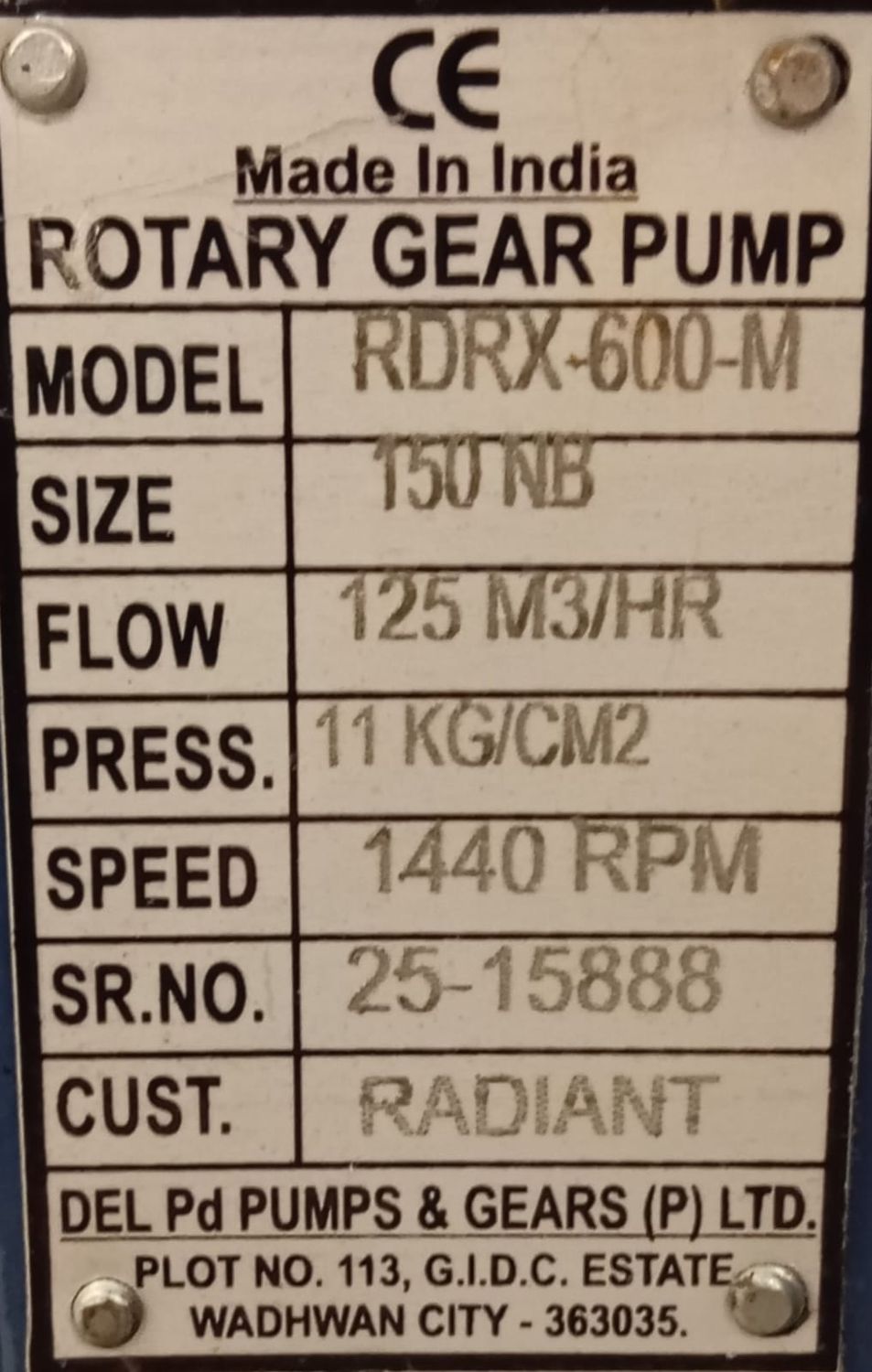 Gear Pump Rotari RDRX 600M Pompa Roda Gigi