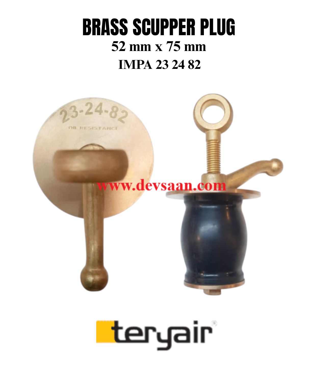 Brass Scupper plug 52 mm x 75 mm IMPA 23 24 82