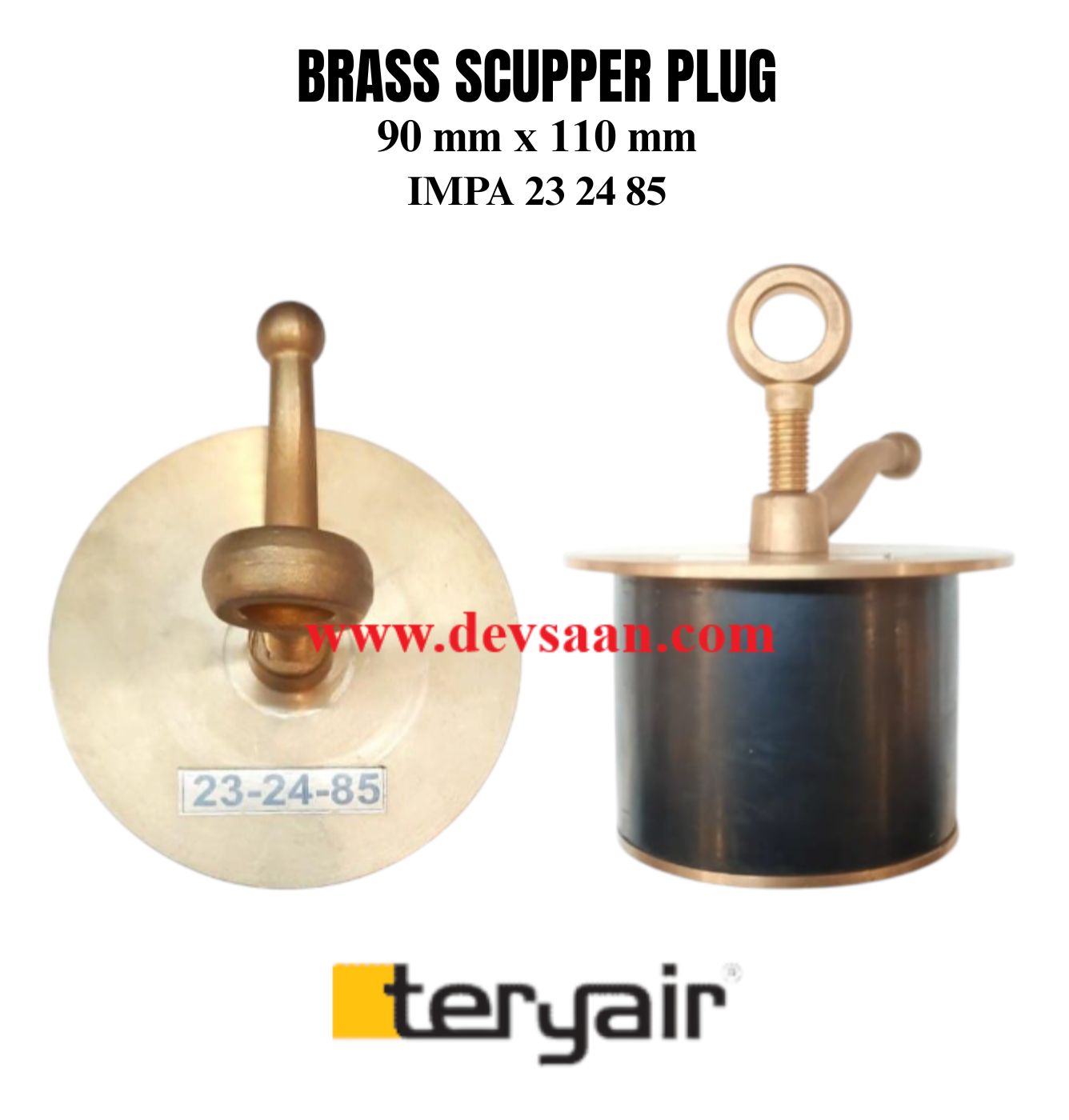 Brass Scupper plug 90 mm x 110 mm IMPA 23 24 85