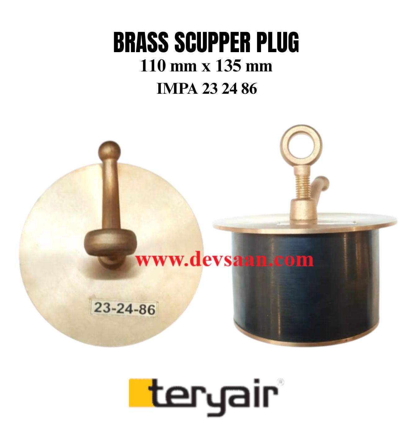 Brass Scupper plug 110 mm x 135 mm IMPA 23 24 86