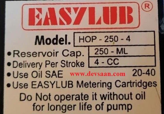 Lubrication Oil Pump HOP-250-4 Pompa Oli Manual