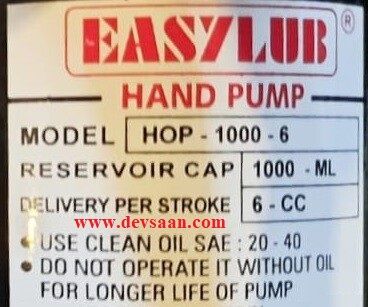 Lubrication Oil Pump HOP-1000-6-DX Pompa Oli Manual