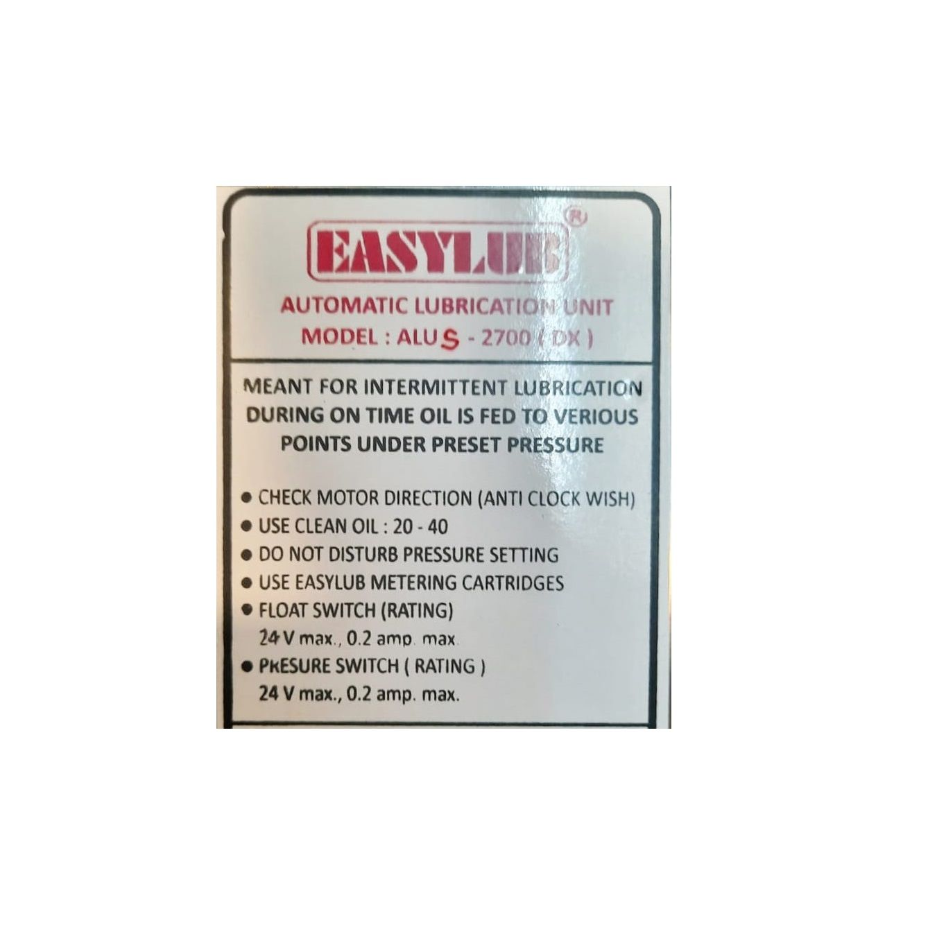 Lubrication Motorized Unit ALUS-2700-DX Pompa Pelumasan Otomatis