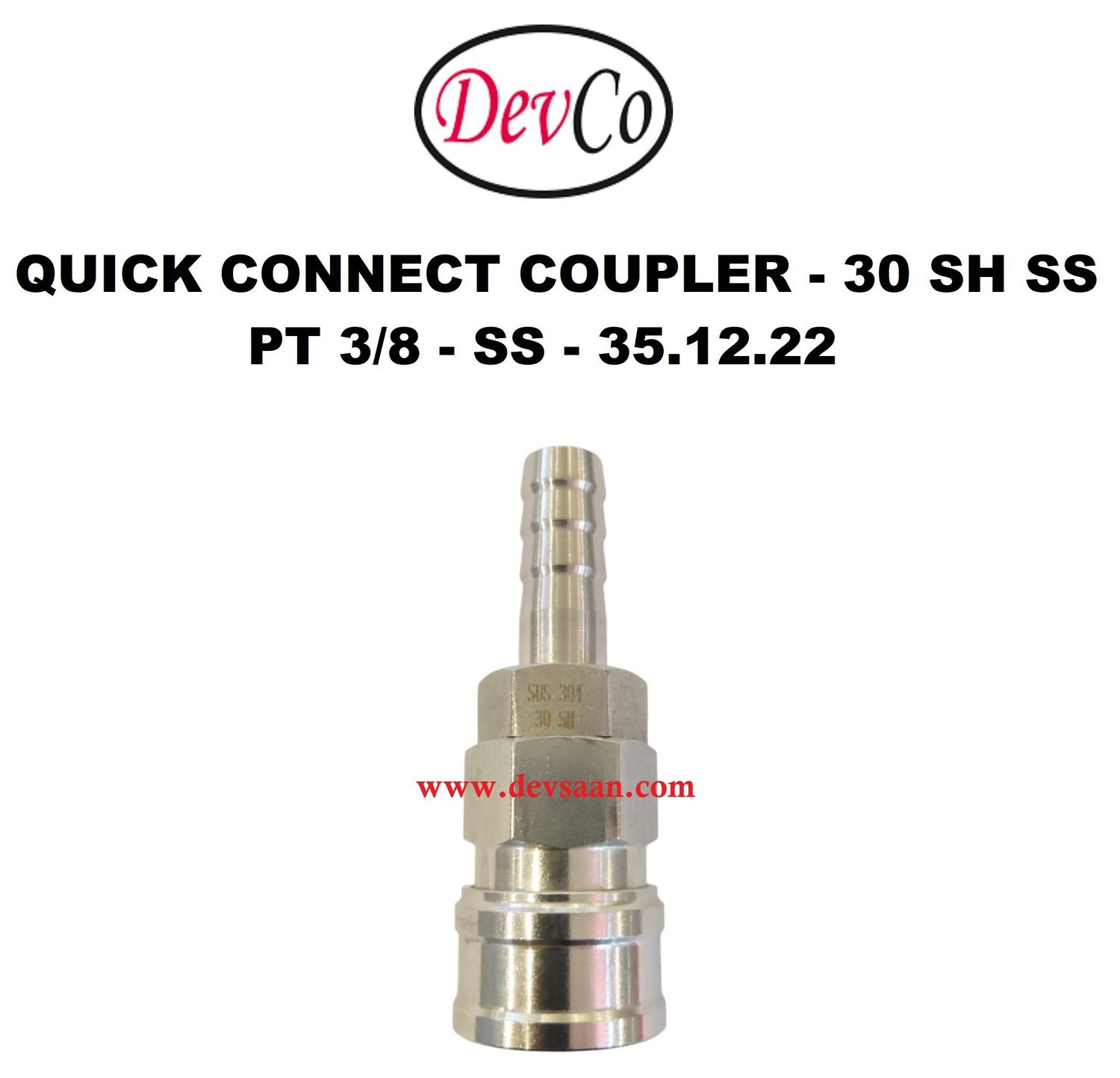 30 SH SS Quick Connect Coupler - PT 3/8