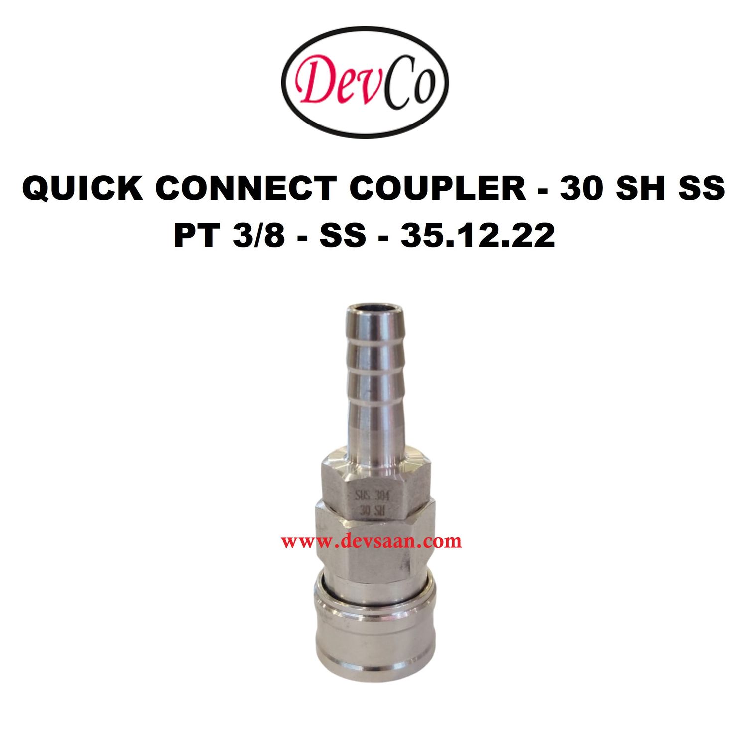 30 SH SS Quick Connect Coupler - PT 3/8