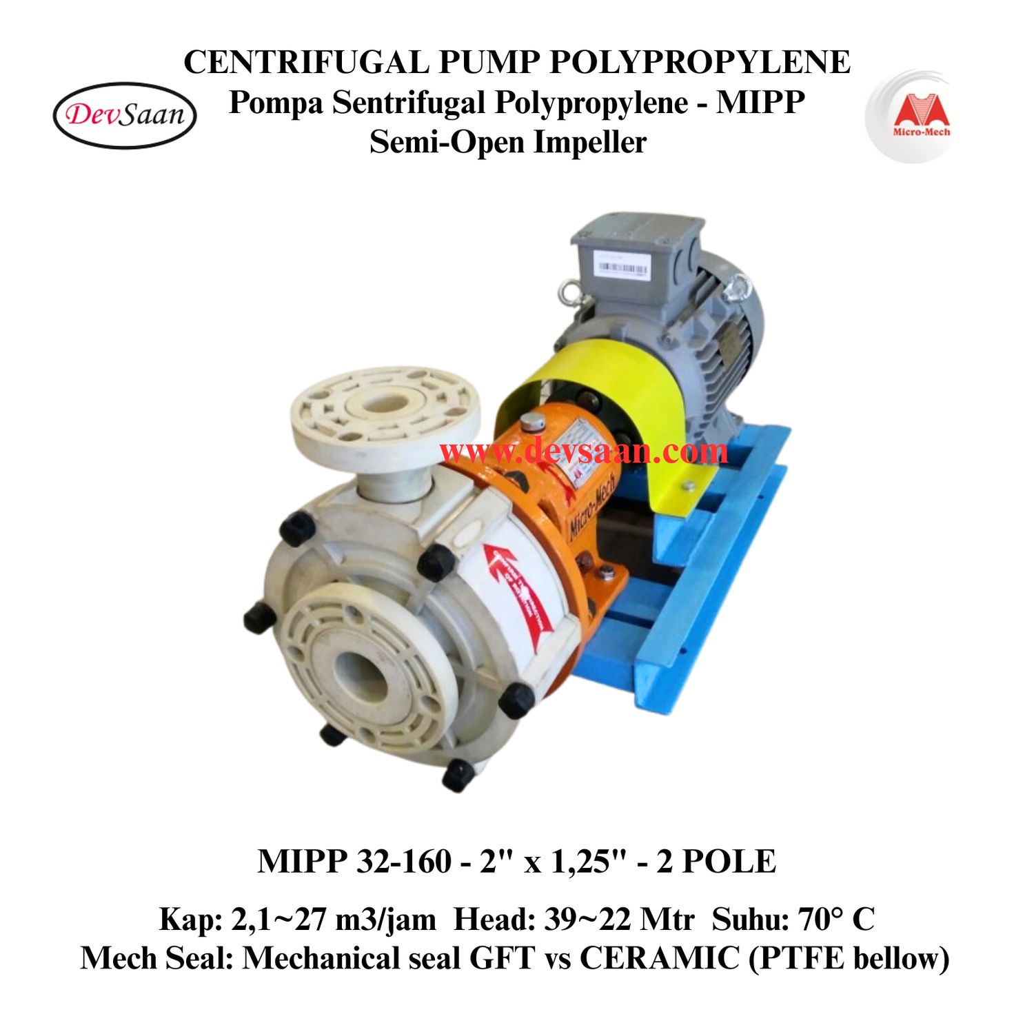 Centrifugal Pump Polypropylene MIPP 32-160 Pompa Sentrifugal (Complete Set) 2pole