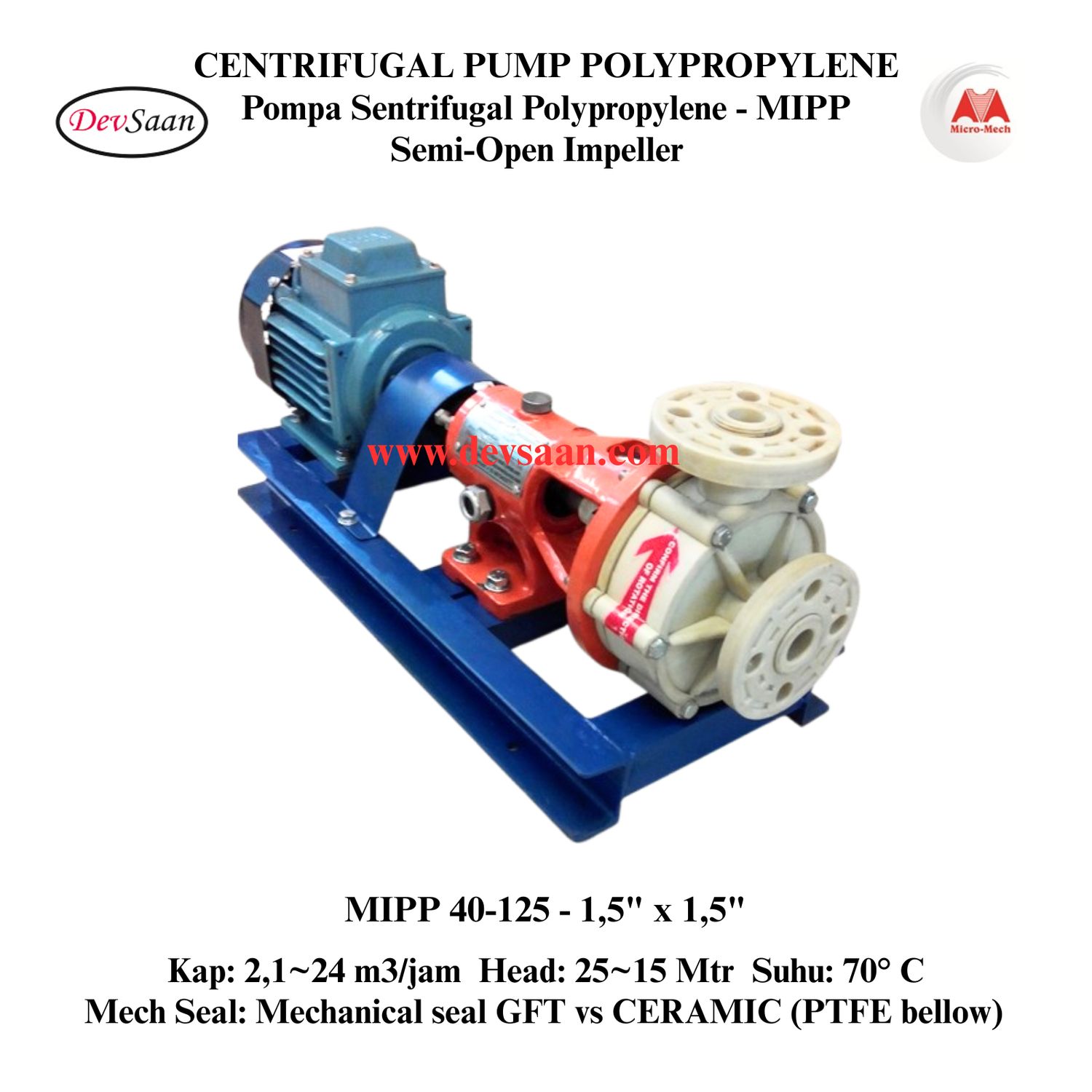 Centrifugal Pump Polypropylene MIPP 40-125 Pompa Sentrifugal (Complete Set) 2pole