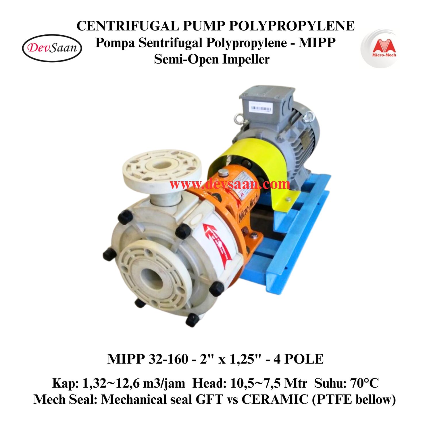 Centrifugal Pump Polypropylene MIPP 32-160 Pompa Sentrifugal (Complete Set) 4pole