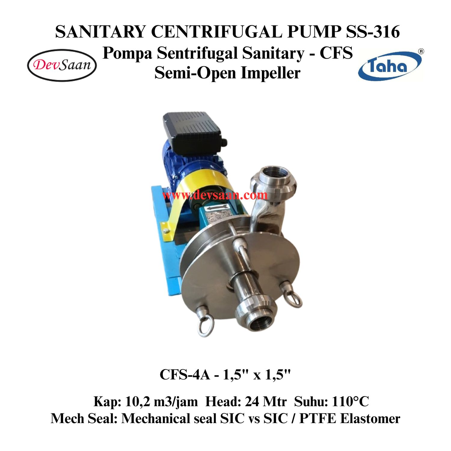 Sanitary Centrifugal Pump SS-316 CFS-4A Pompa Sanitary (Complete Set) 2pole