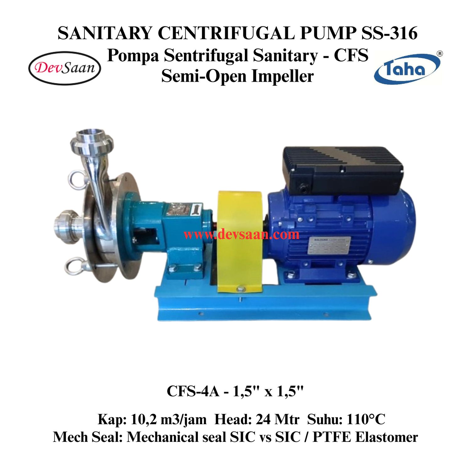 Sanitary Centrifugal Pump SS-316 CFS-4A Pompa Sanitary (Complete Set) 2pole
