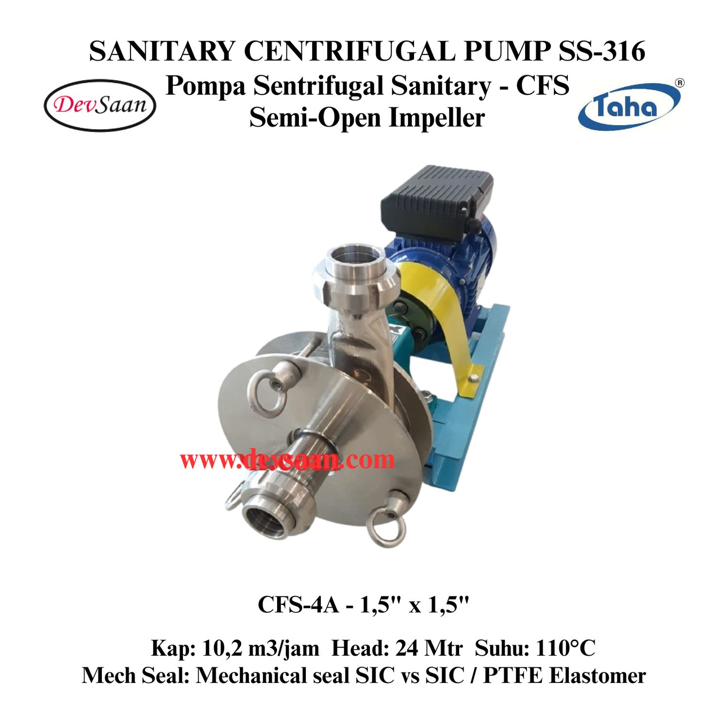 Sanitary Centrifugal Pump SS-316 CFS-4A Pompa Sanitary (Complete Set) 2pole