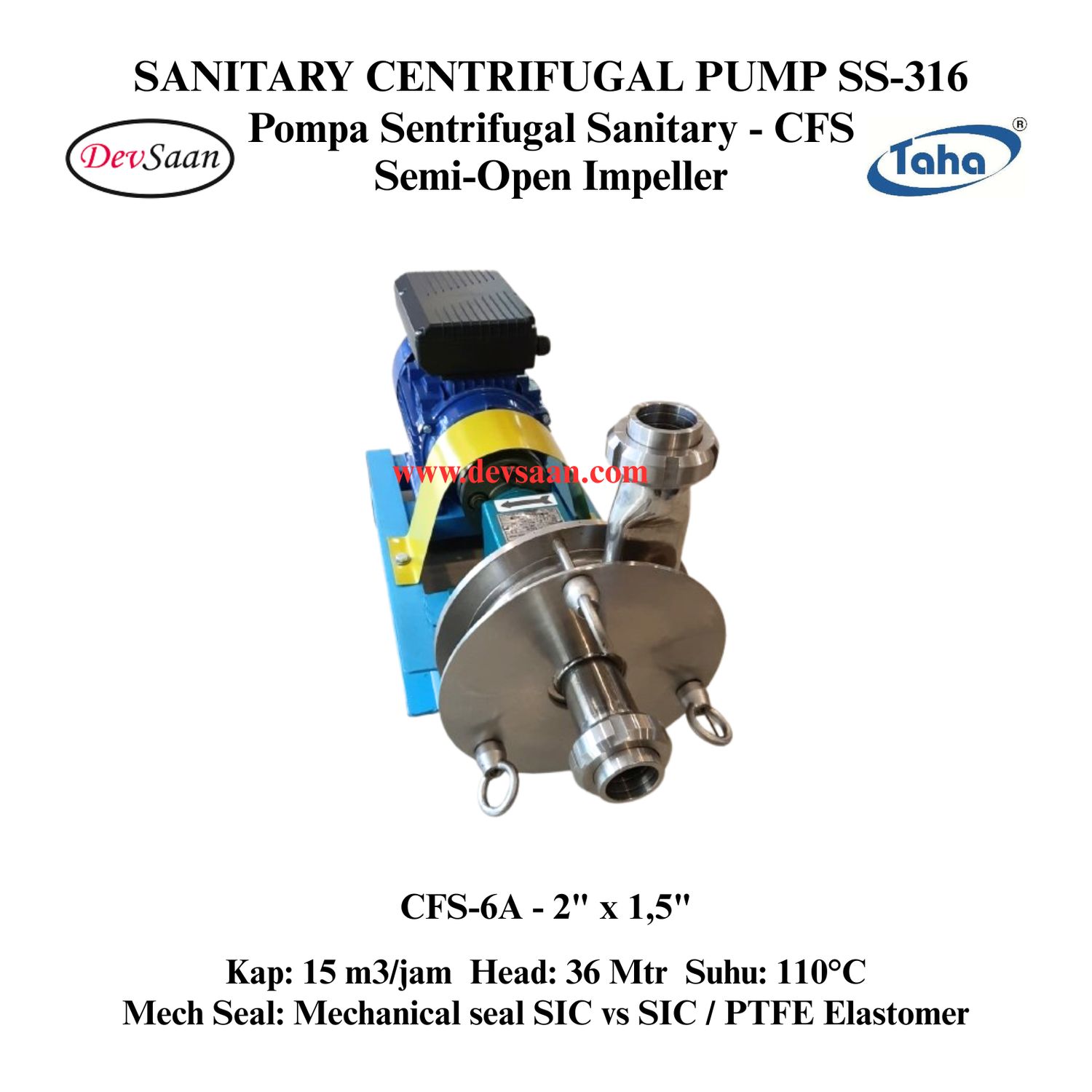 Sanitary Centrifugal Pump SS-316 CFS-6A Pompa Sanitary (Complete Set) 2pole