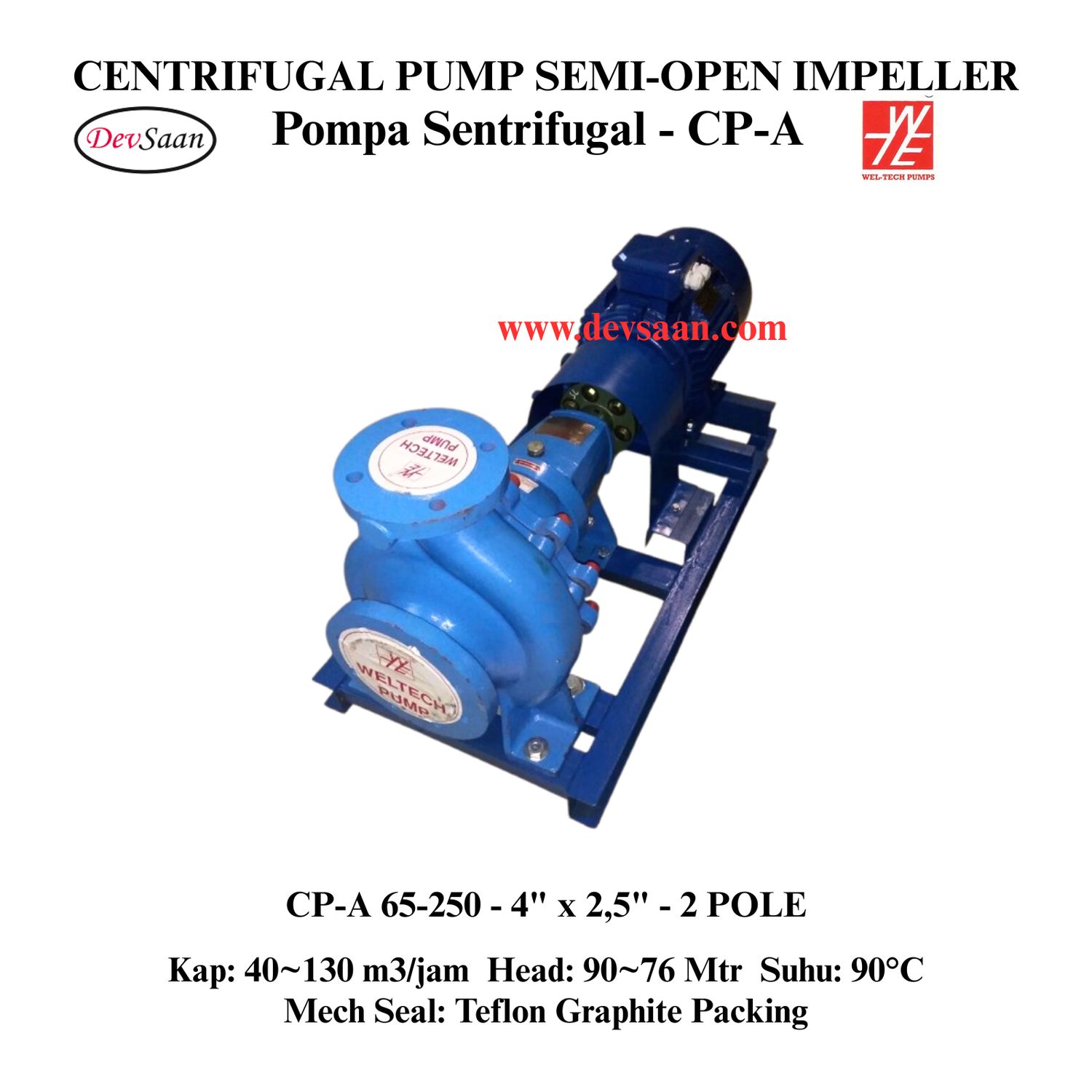 Centrifugal Pump Semi-Open Impeller CP-A 65-250 Pompa Sentrifugal (Complete Set) 2pole