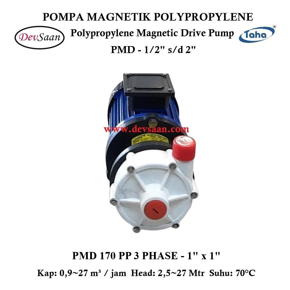 Polypropylene Magnetic Drive Pump PMD-170 3 Phase Pompa Magnetik