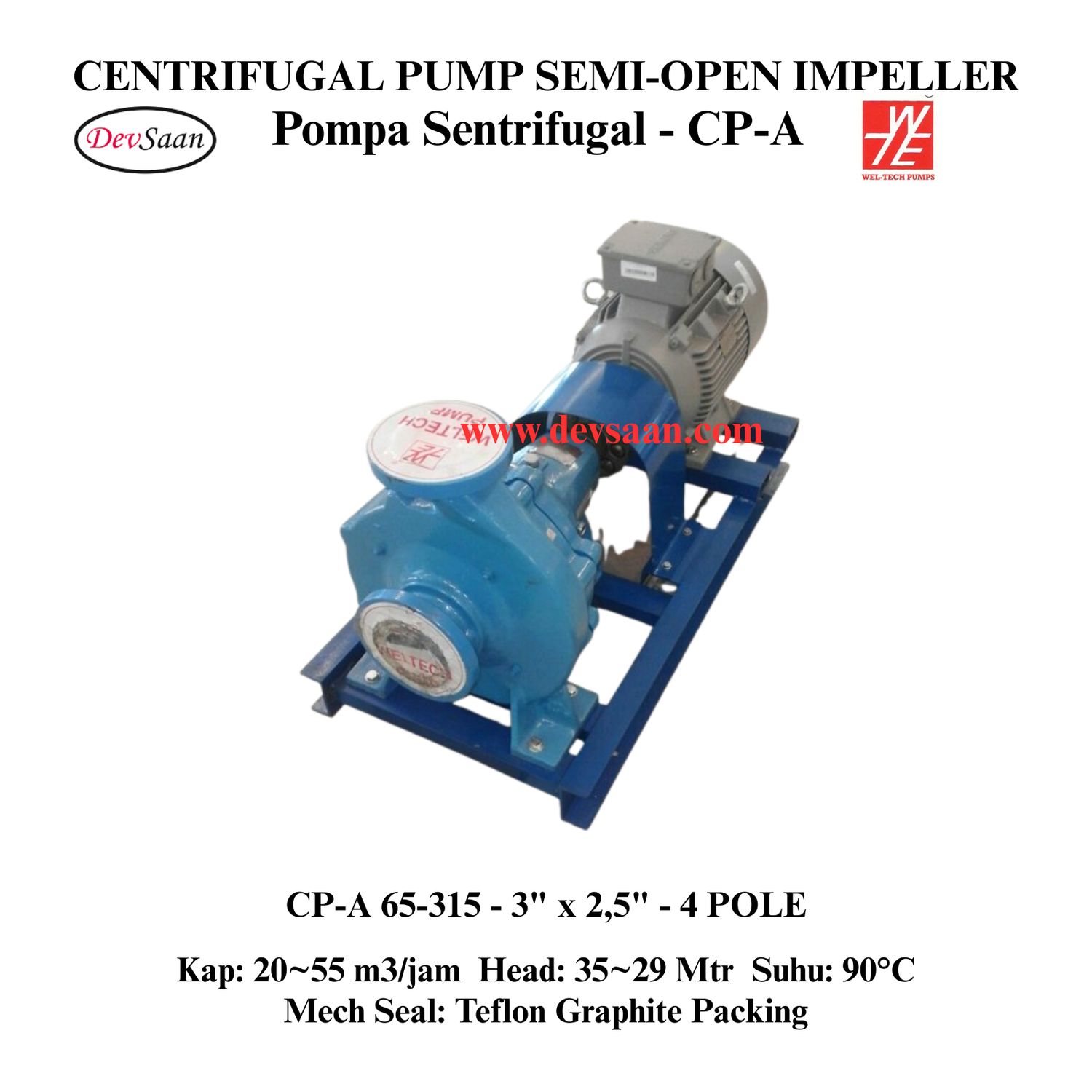 Centrifugal Pump Semi-Open Impeller CP-A 65-315 Pompa Sentrifugal (Complete Set) 4pole