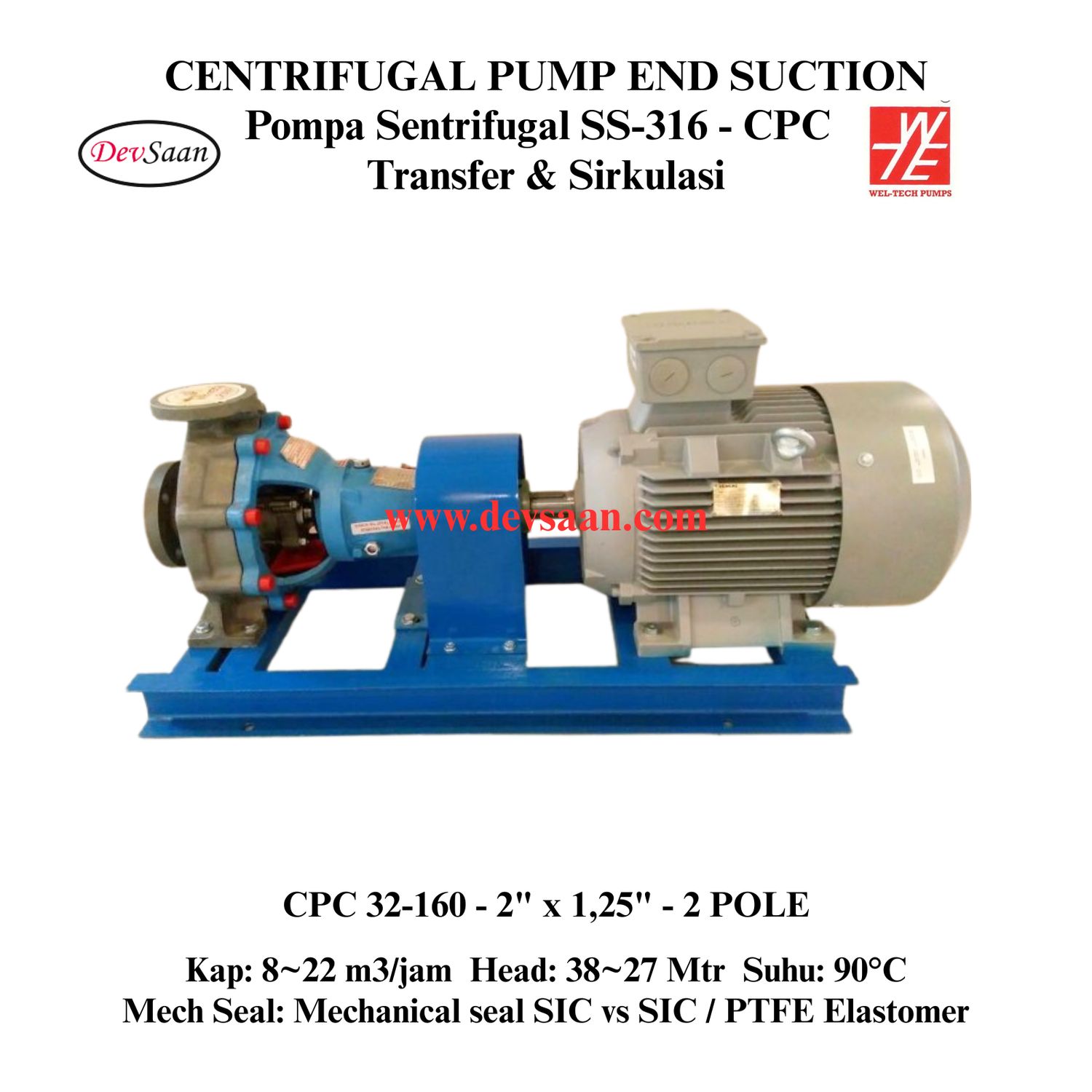 SS-316 Centrifugal Pump End Suction CPC 32-160 Pompa Sentrifugal (Complete Set) 2pole