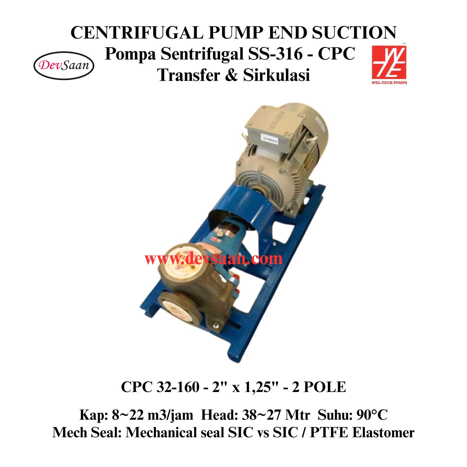 SS-316 Centrifugal Pump End Suction CPC 32-160 Pompa Sentrifugal (Complete Set) 2pole