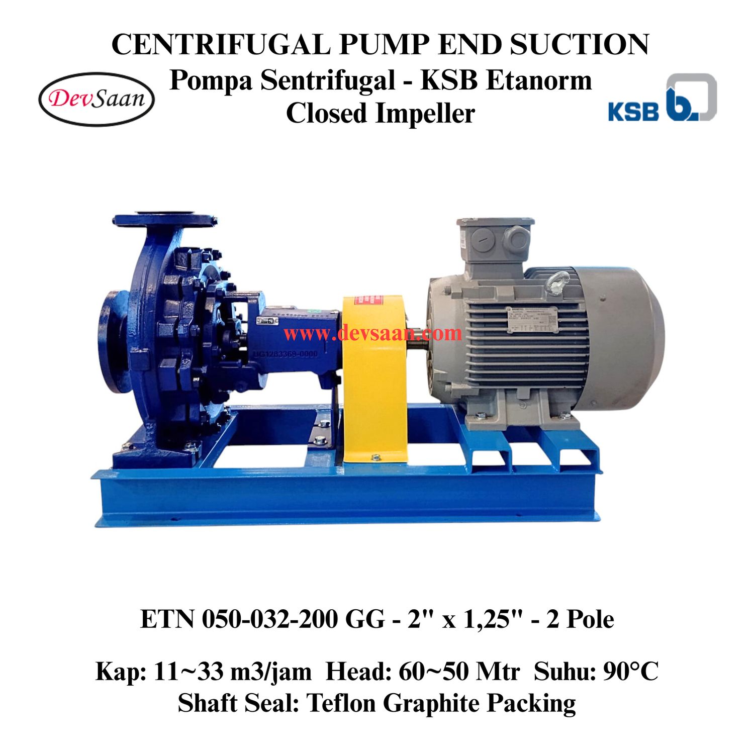 Centrifugal Pump End Suction KSB Etanorm ETN 050-032-200 GG (Complete Set) 2pole