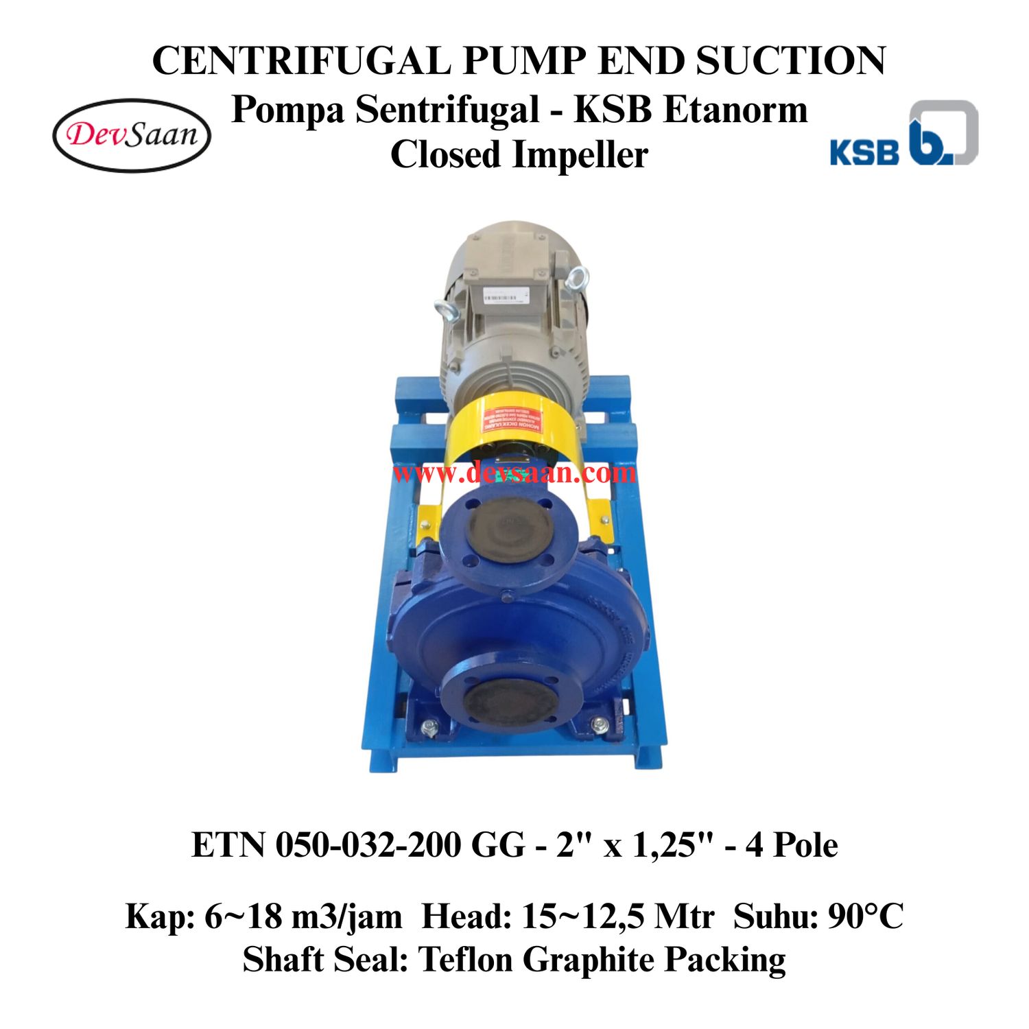 Centrifugal Pump End Suction KSB Etanorm ETN 050-032-200 GG (Complete Set) 4pole
