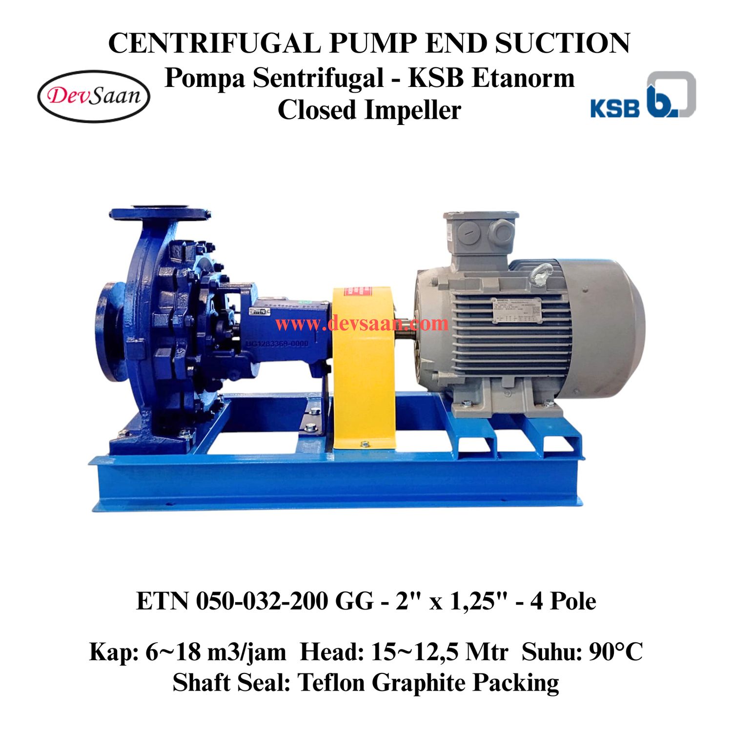 Centrifugal Pump End Suction KSB Etanorm ETN 050-032-200 GG (Complete Set) 4pole