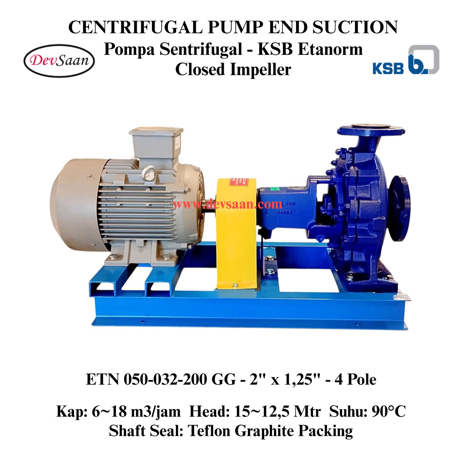Centrifugal Pump End Suction KSB Etanorm ETN 050-032-200 GG (Complete Set) 4pole