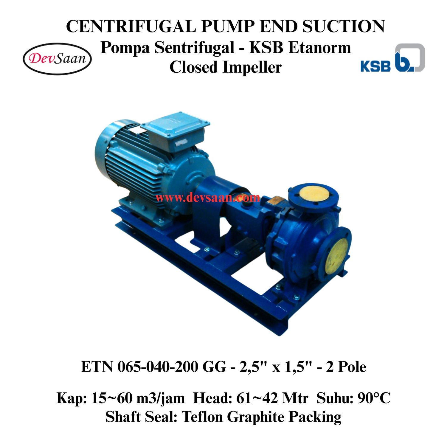 Centrifugal Pump End Suction KSB Etanorm ETN 065-040-200 GG (Complete Set) 2pole