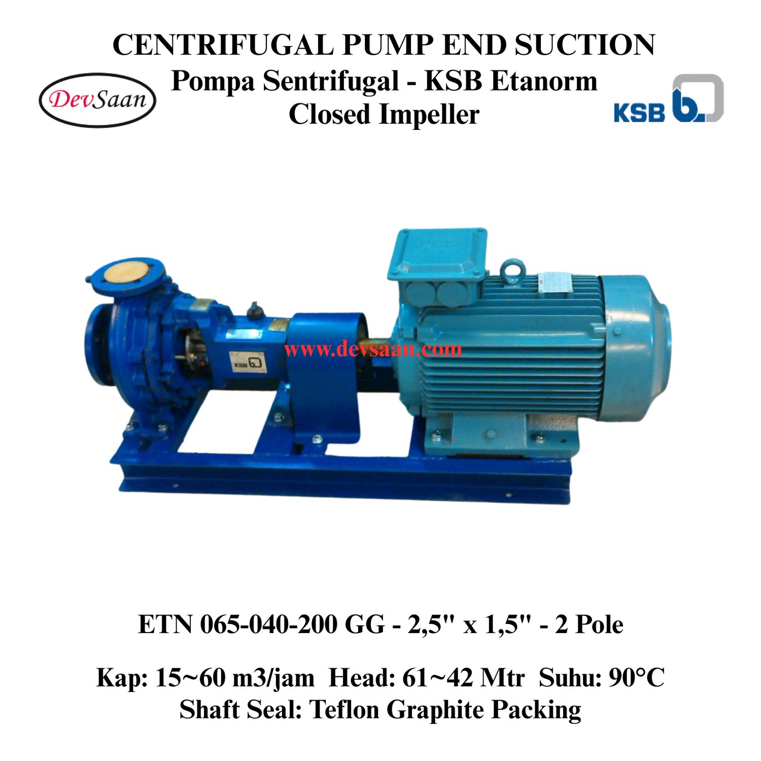 Centrifugal Pump End Suction KSB Etanorm ETN 065-040-200 GG (Complete Set) 2pole