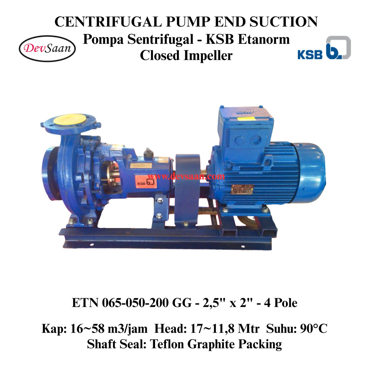 Centrifugal Pump End Suction KSB Etanorm ETN 065-050-200 GG (Complete Set) 4pole