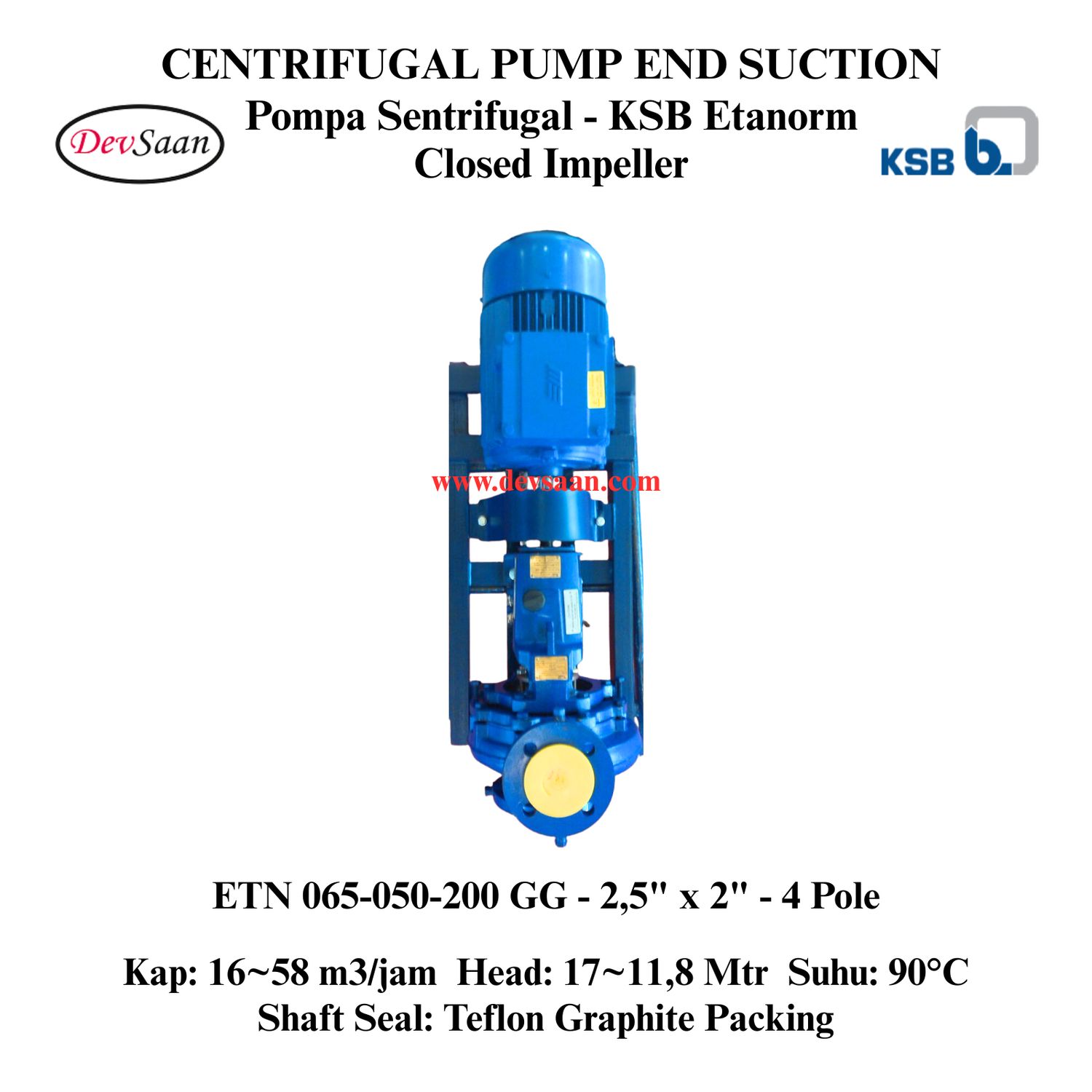Centrifugal Pump End Suction KSB Etanorm ETN 065-050-200 GG (Complete Set) 4pole