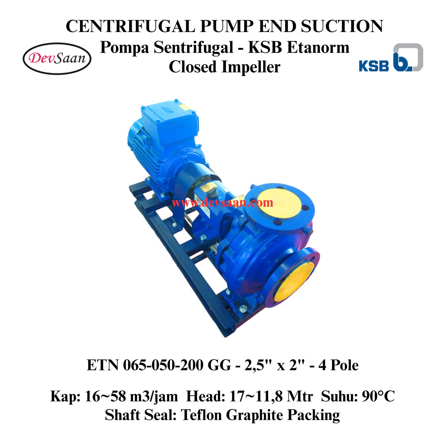 Centrifugal Pump End Suction KSB Etanorm ETN 065-050-200 GG (Complete Set) 4pole