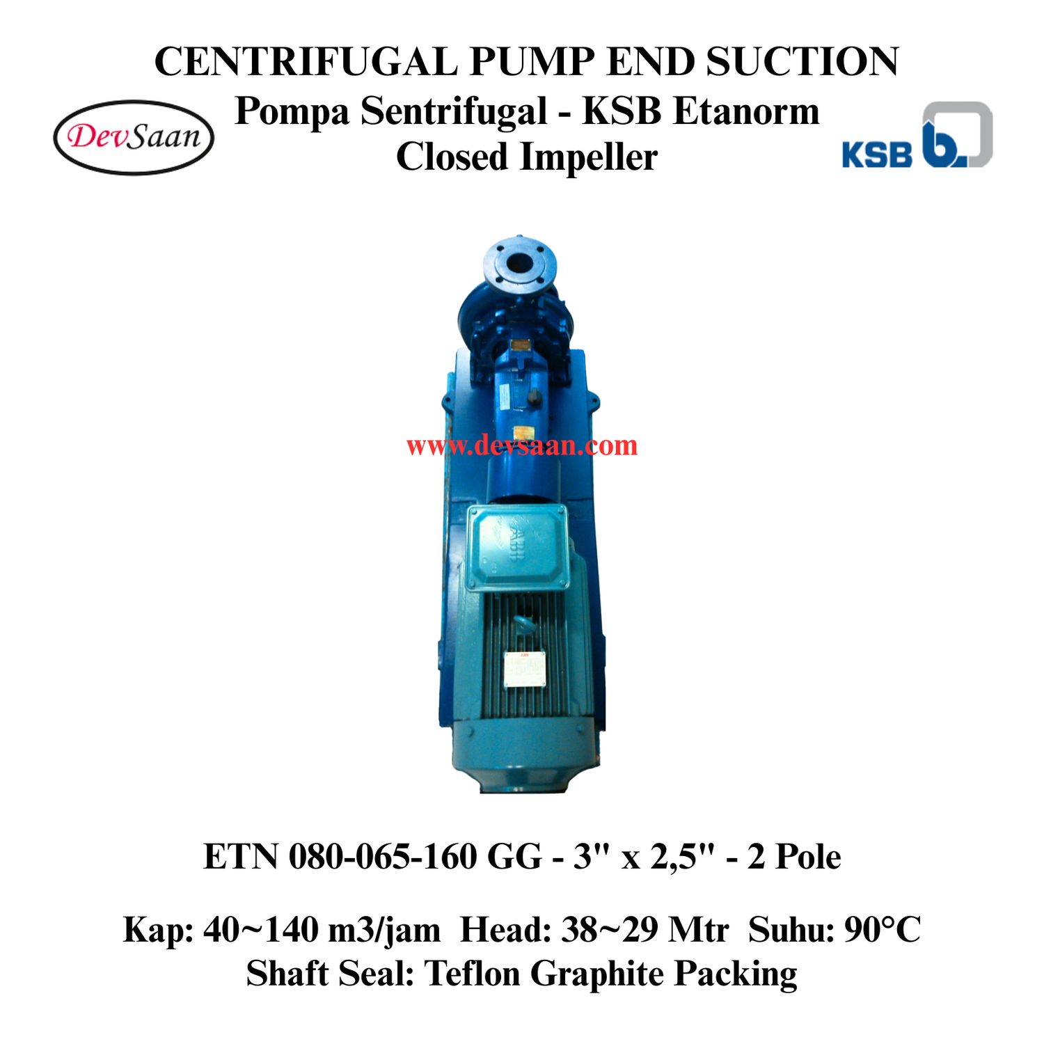 Centrifugal Pump End Suction KSB Etanorm ETN 080-065-160 GG (Complete Set) 2pole