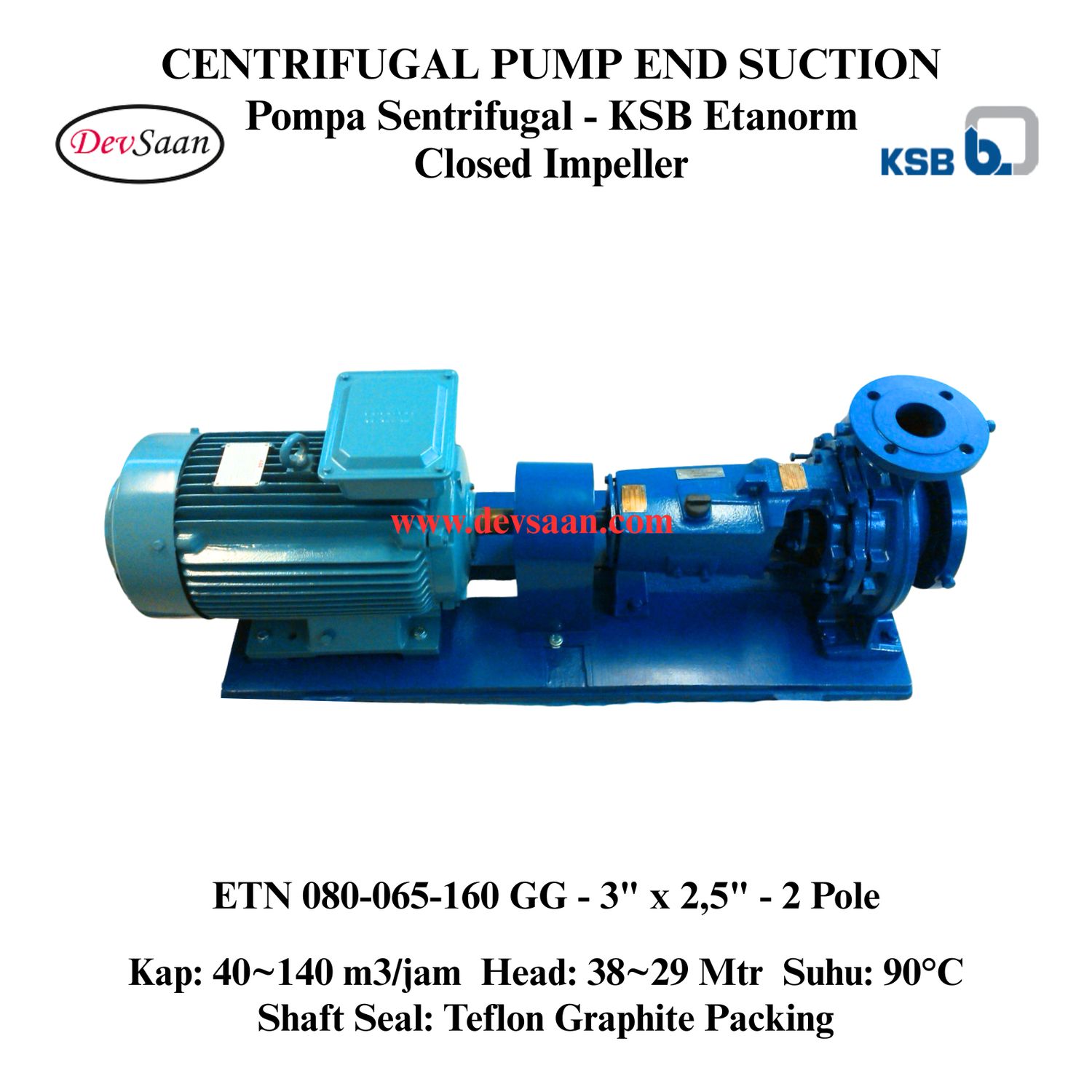 Centrifugal Pump End Suction KSB Etanorm ETN 080-065-160 GG (Complete Set) 2pole