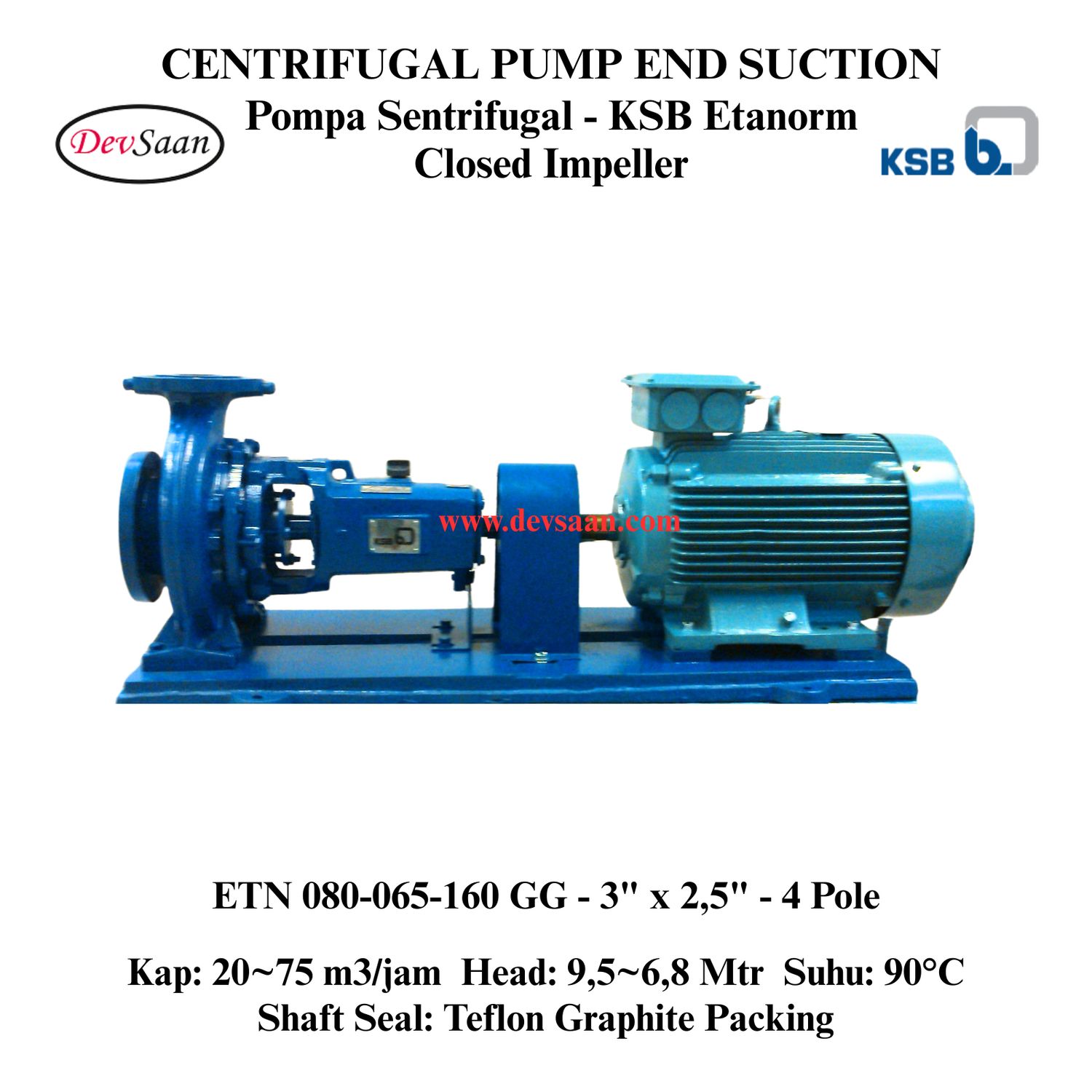 Centrifugal Pump End Suction KSB Etanorm ETN 080-065-160 GG (Complete Set) 4pole