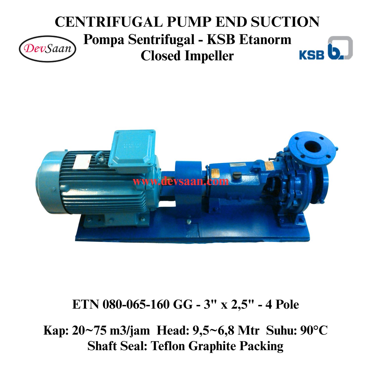 Centrifugal Pump End Suction KSB Etanorm ETN 080-065-160 GG (Complete Set) 4pole