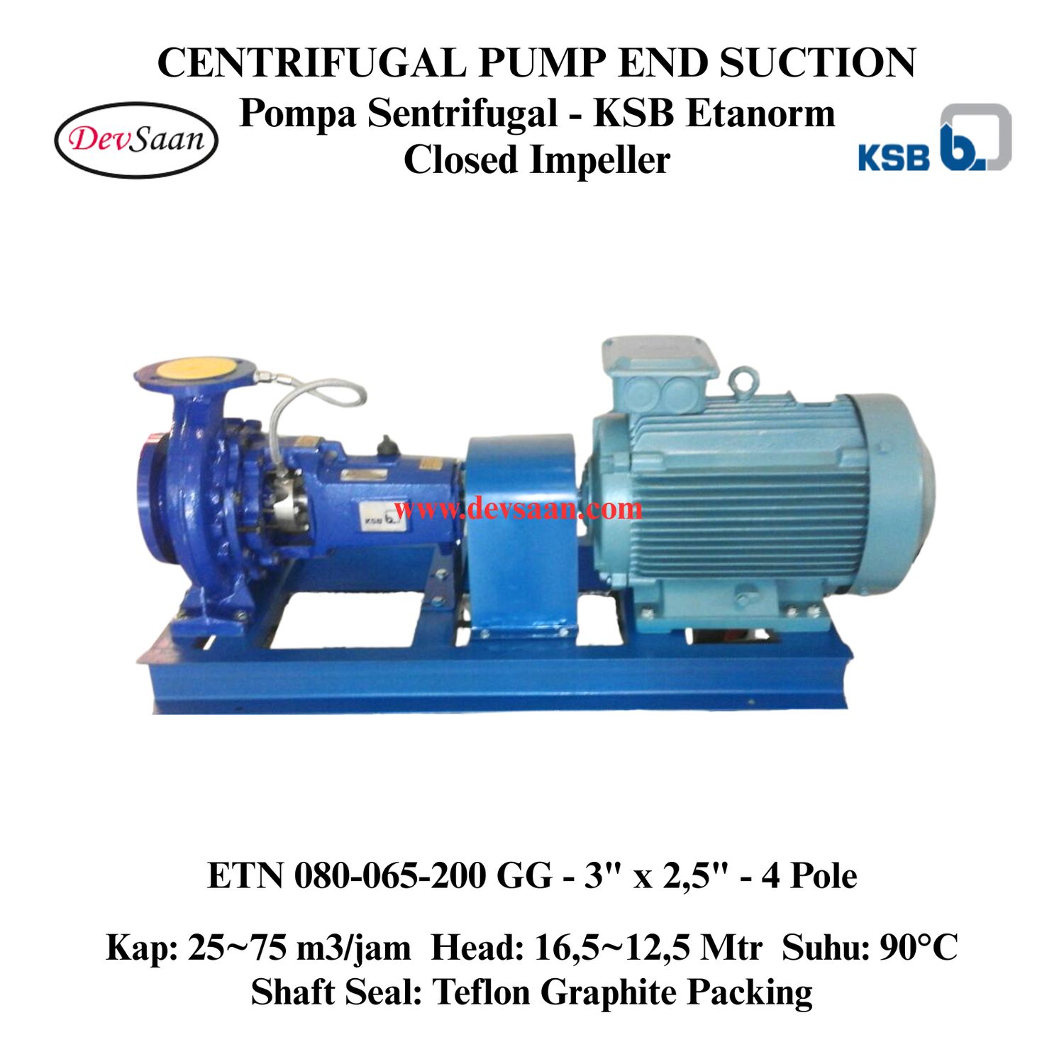 Centrifugal Pump End Suction KSB Etanorm ETN 080-065-200 GG (Complete Set) 4pole