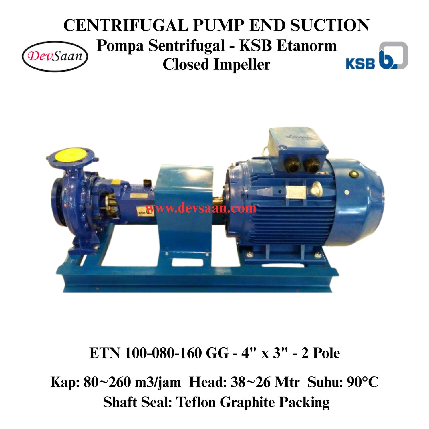 Centrifugal Pump End Suction KSB Etanorm ETN 100-080-160 GG (Complete Set) 2pole