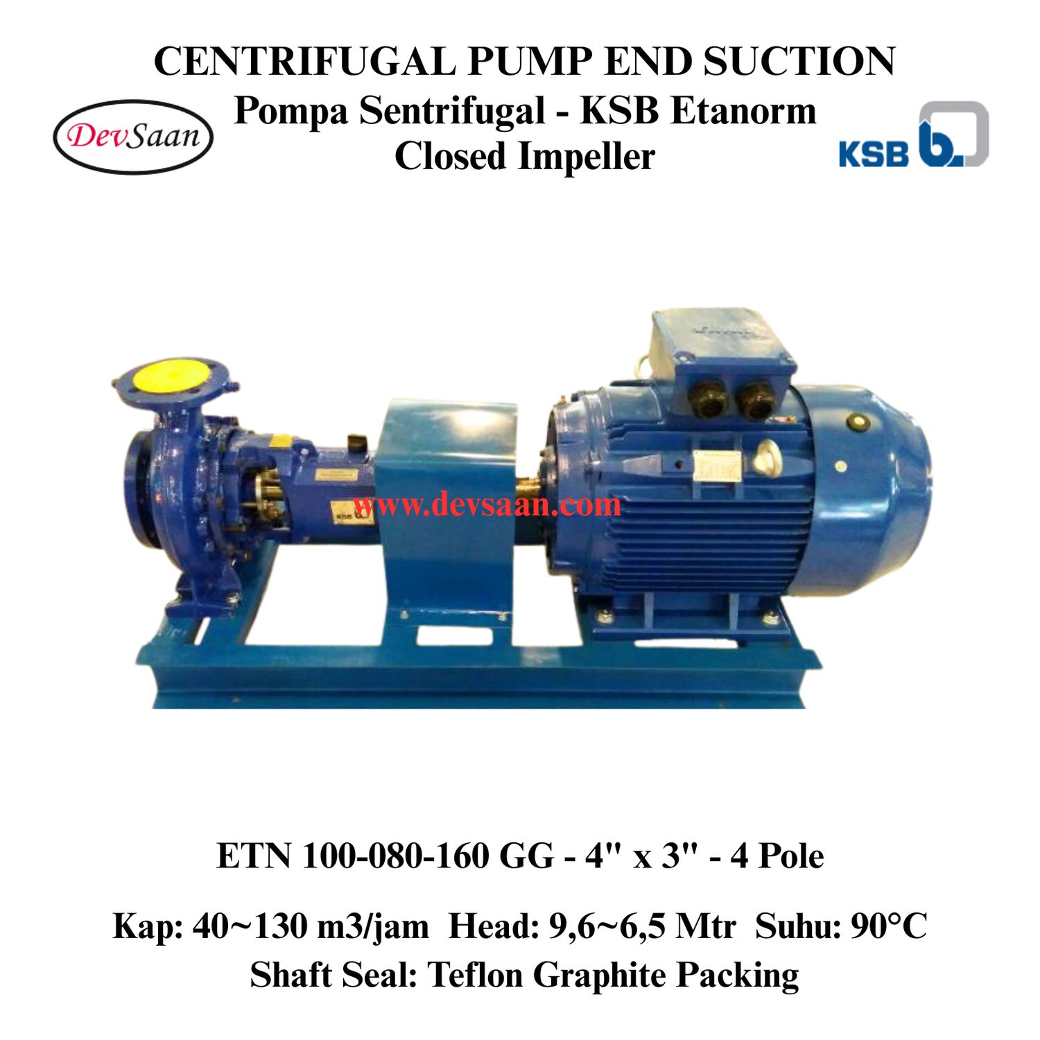 Centrifugal Pump End Suction KSB Etanorm ETN 100-080-160 GG (Complete Set) 4pole