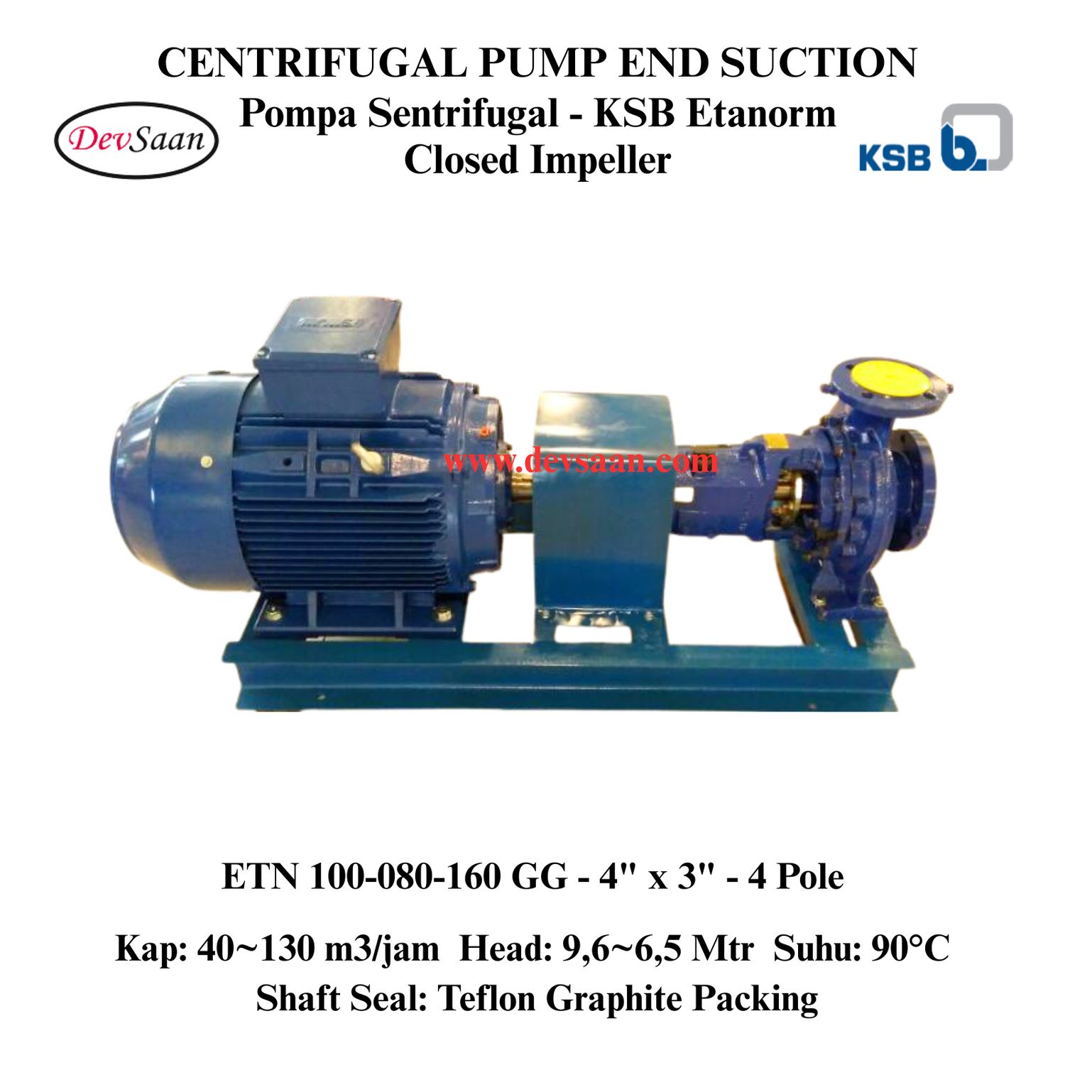 Centrifugal Pump End Suction KSB Etanorm ETN 100-080-160 GG (Complete Set) 4pole
