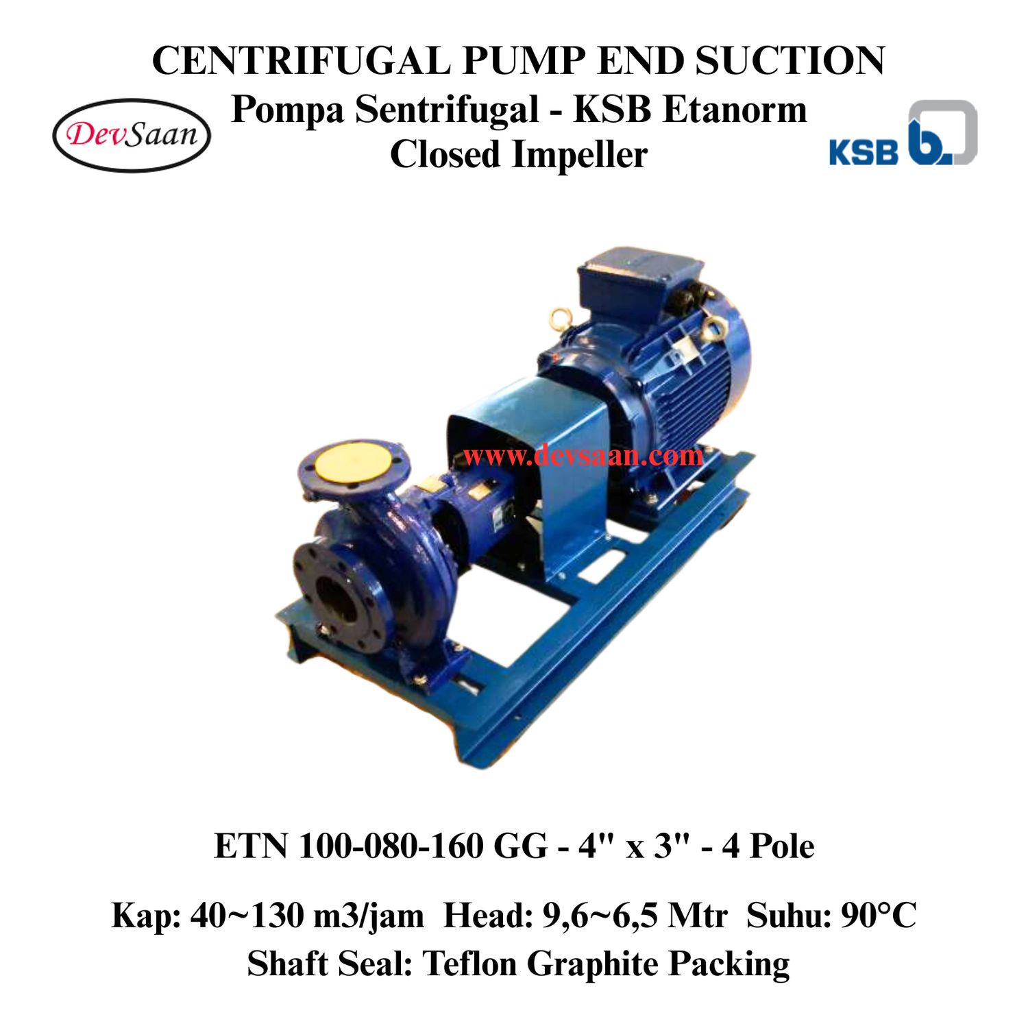 Centrifugal Pump End Suction KSB Etanorm ETN 100-080-160 GG (Complete Set) 4pole