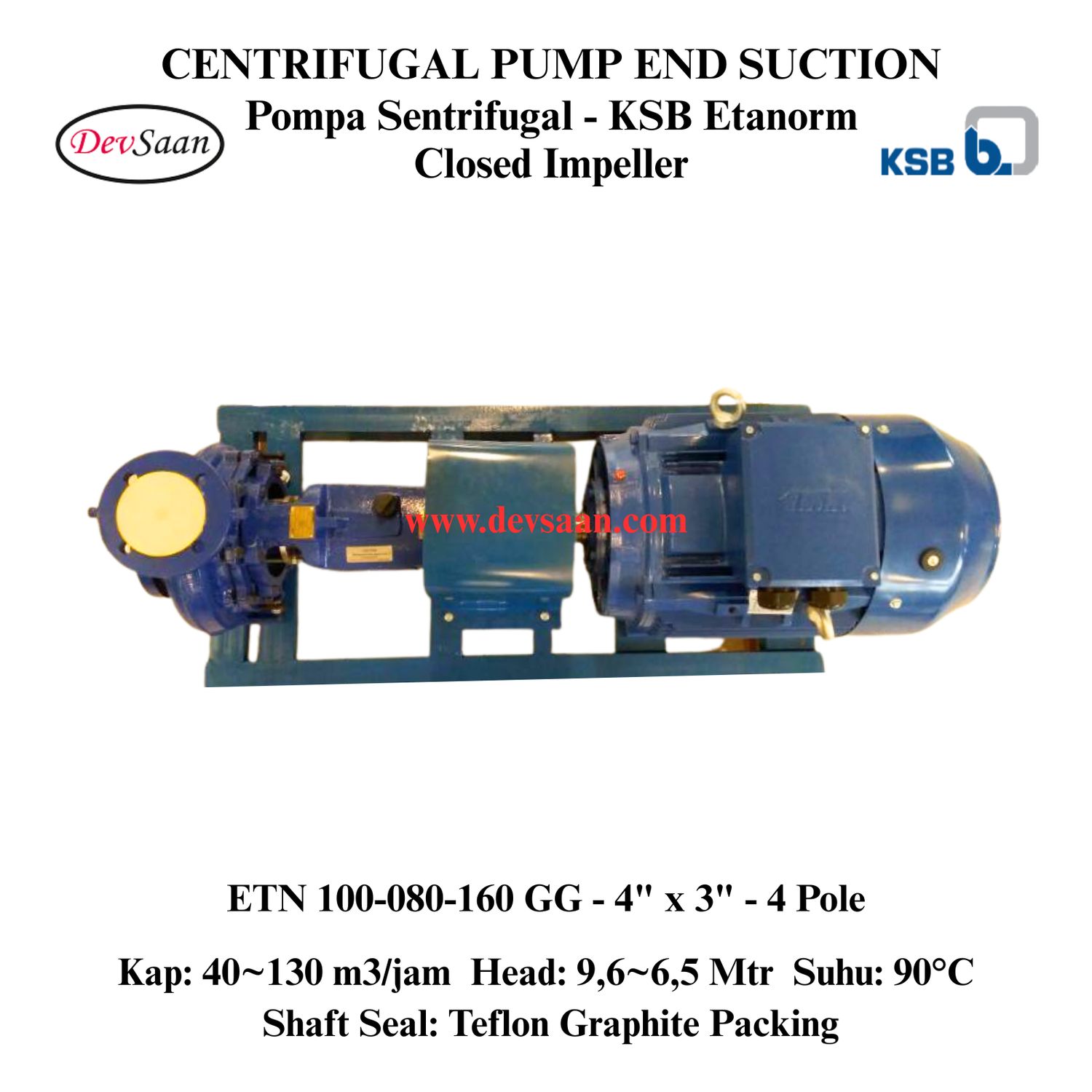 Centrifugal Pump End Suction KSB Etanorm ETN 100-080-160 GG (Complete Set) 4pole
