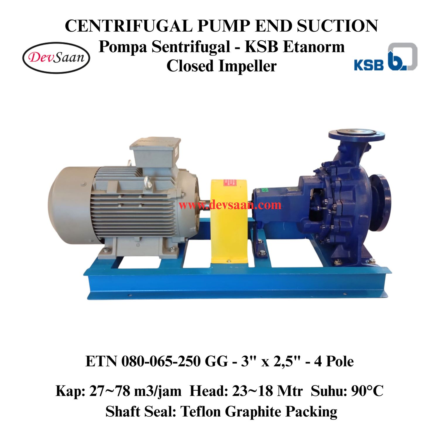 Centrifugal Pump End Suction KSB Etanorm ETN 080-065-250 GG (Complete Set) 4pole